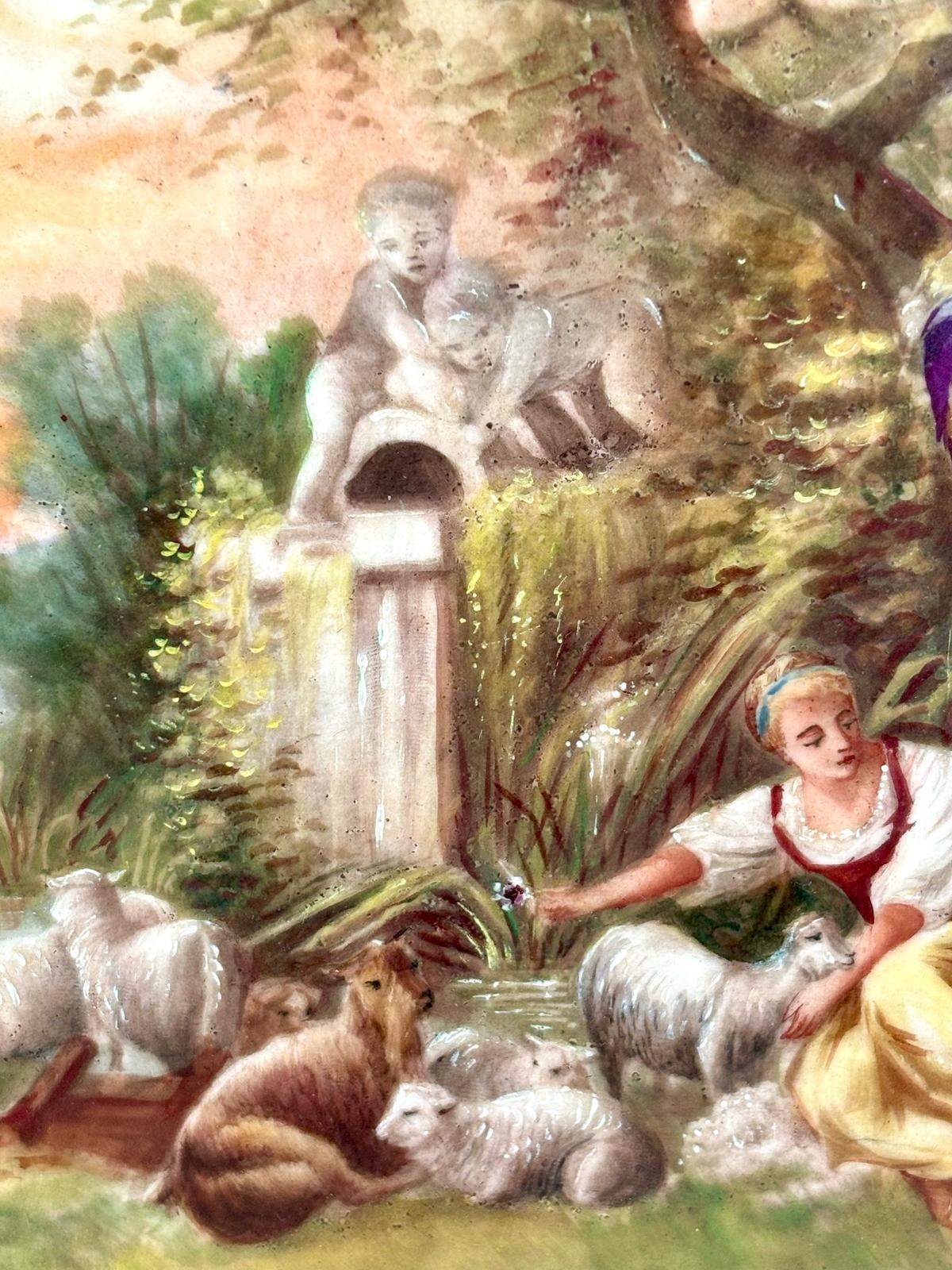 GRAN PLACA PINTADA EN PORCELANA LIMOGES - SIGLO XIX - ESCENA CAMPESTRE For Sale 2