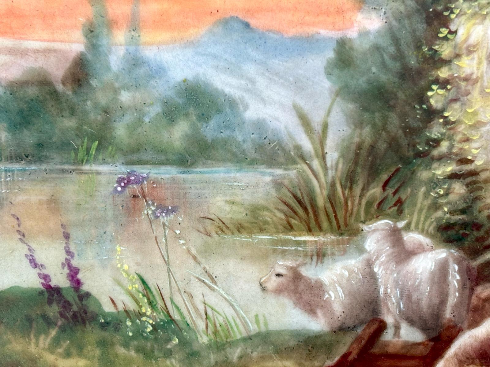 GRAN PLACA PINTADA EN PORCELANA LIMOGES - SIGLO XIX - ESCENA CAMPESTRE For Sale 3
