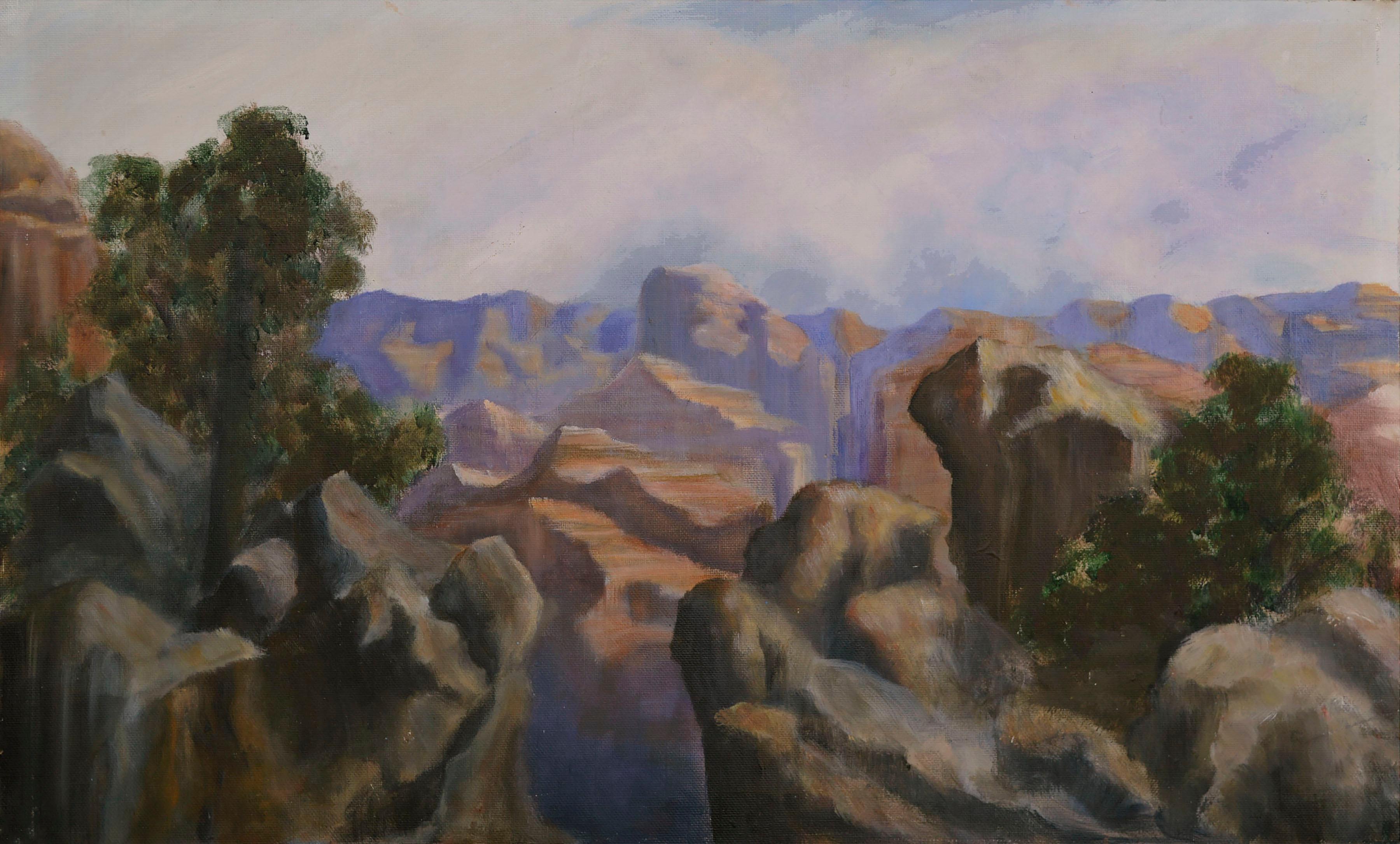 Landscape Painting Unknown - Paysage impressionniste Grand Canyon vintage