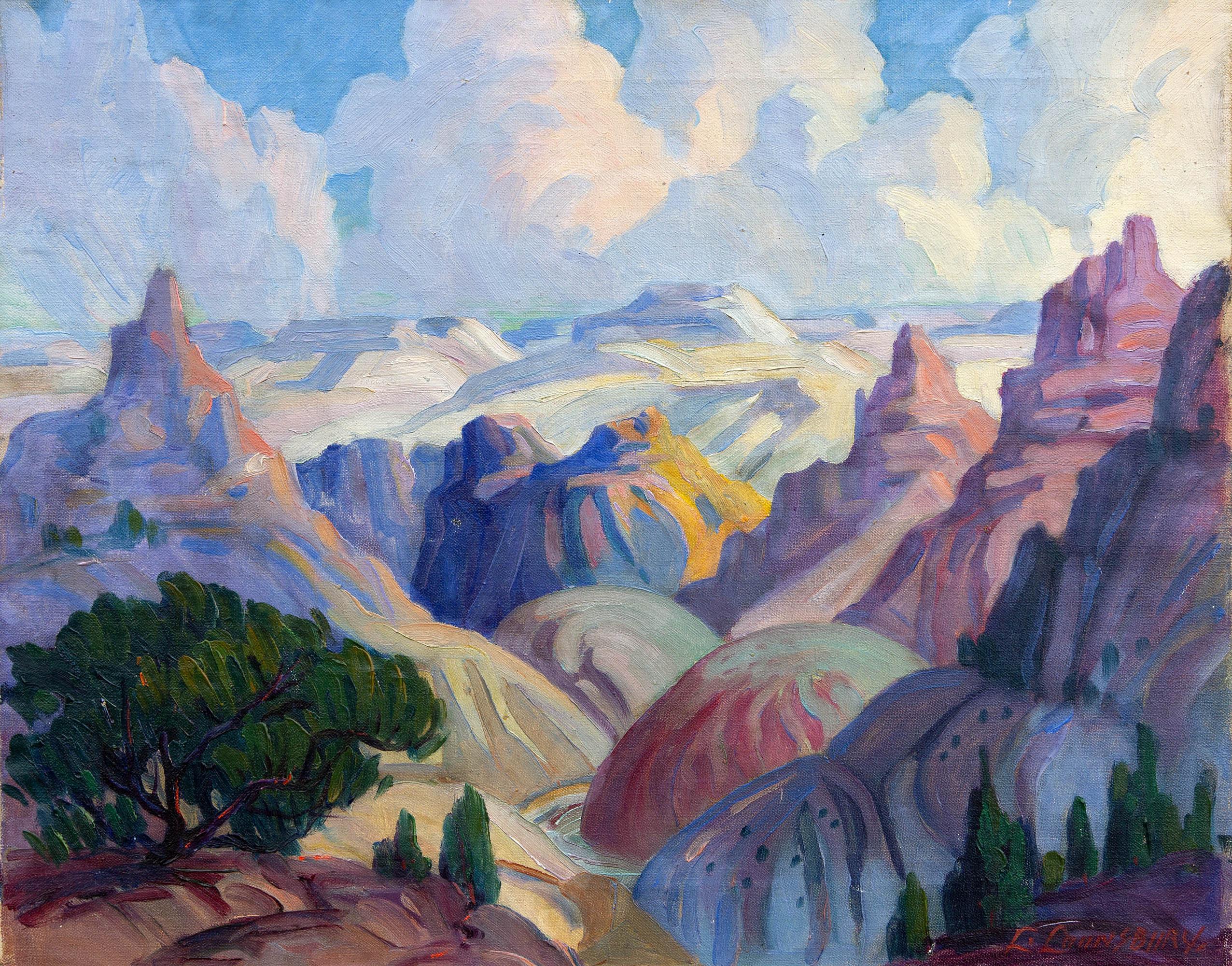 Unknown Landscape Painting - Grand Canyon Modernist Painting by Leslie Lounsbury, circa 1940s