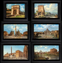Grand Tour Collection of6 Oil On Board Painting Different Sizes Uniformly Framed