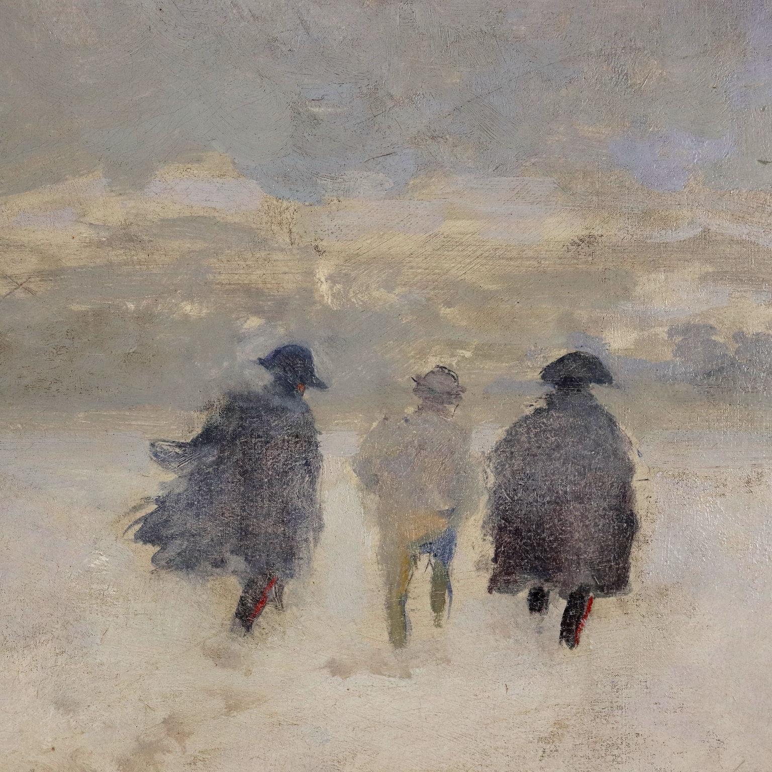 Large Painting with Scene of Arrest in Snowy Landscape, early 1900s For Sale 5