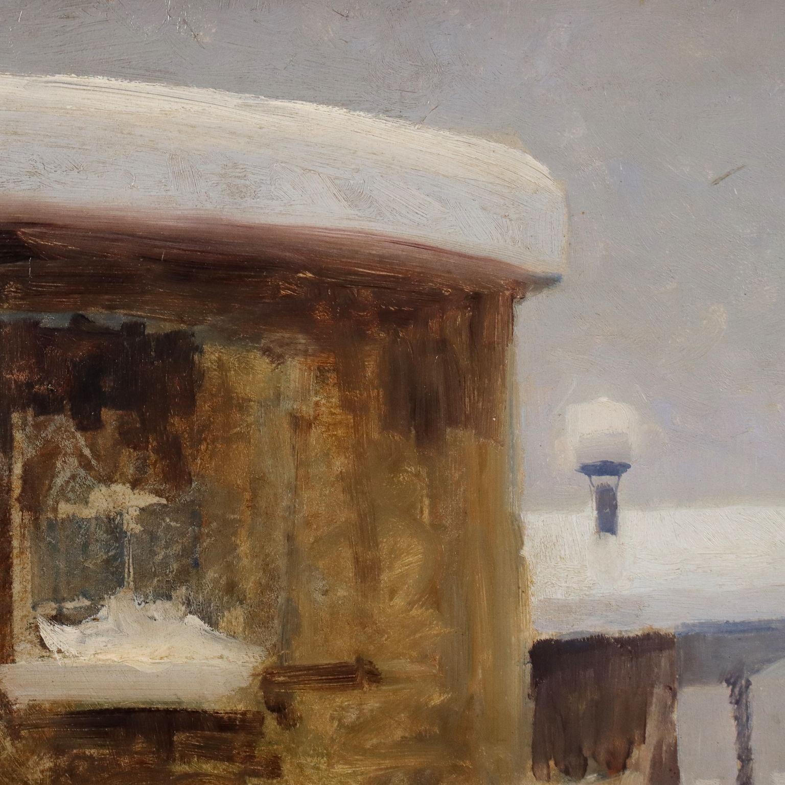 Large Painting with Scene of Arrest in Snowy Landscape, early 1900s For Sale 7