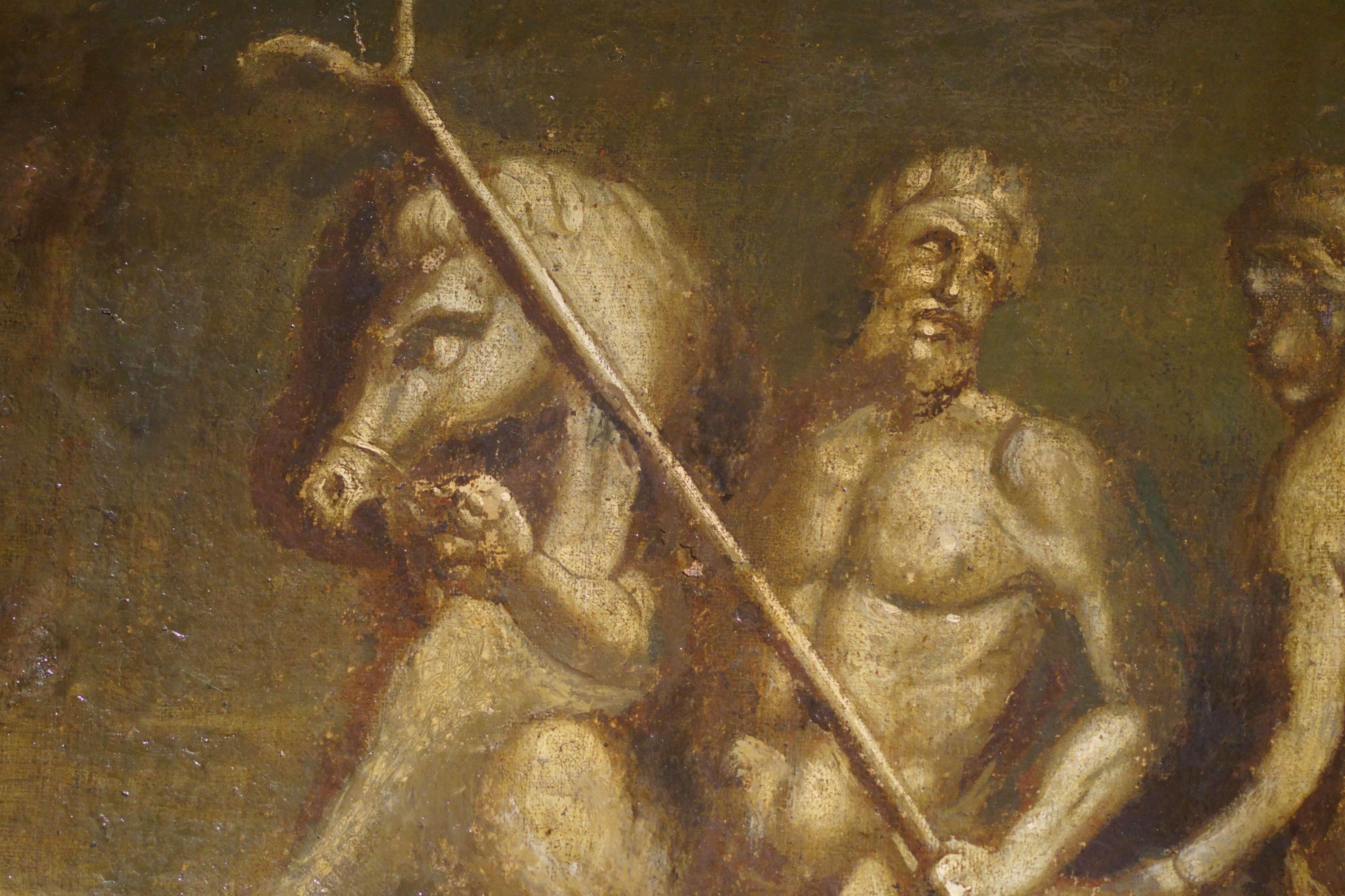 Grande Dipinto Italiano Mitologico in Grisaglia Tritoni e Nereidi XVIII secolo - Renaissance Painting par Unknown