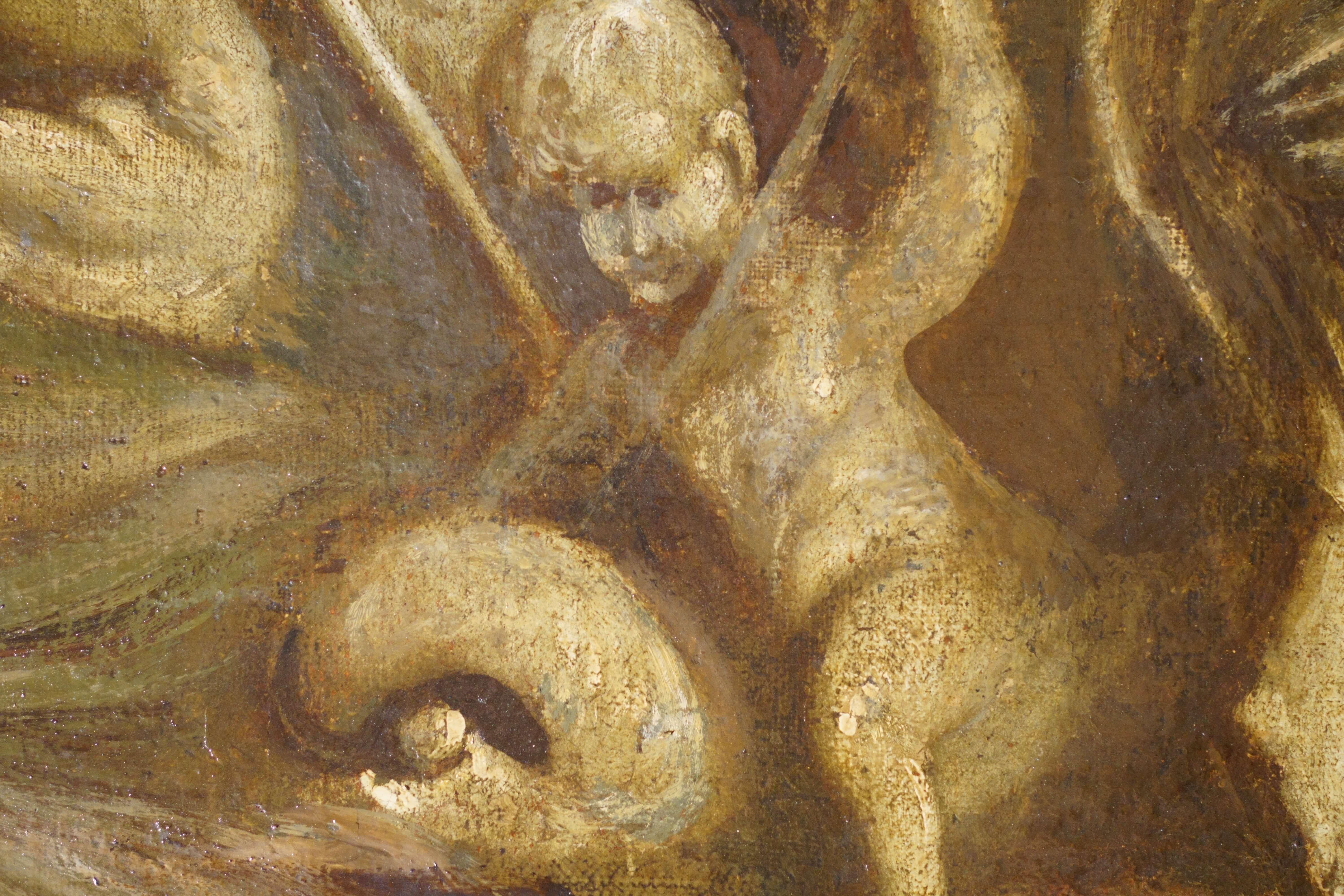 Grande Dipinto Italiano Mitologico in Grisaglia Tritoni e Nereidi XVIII secolo en vente 1
