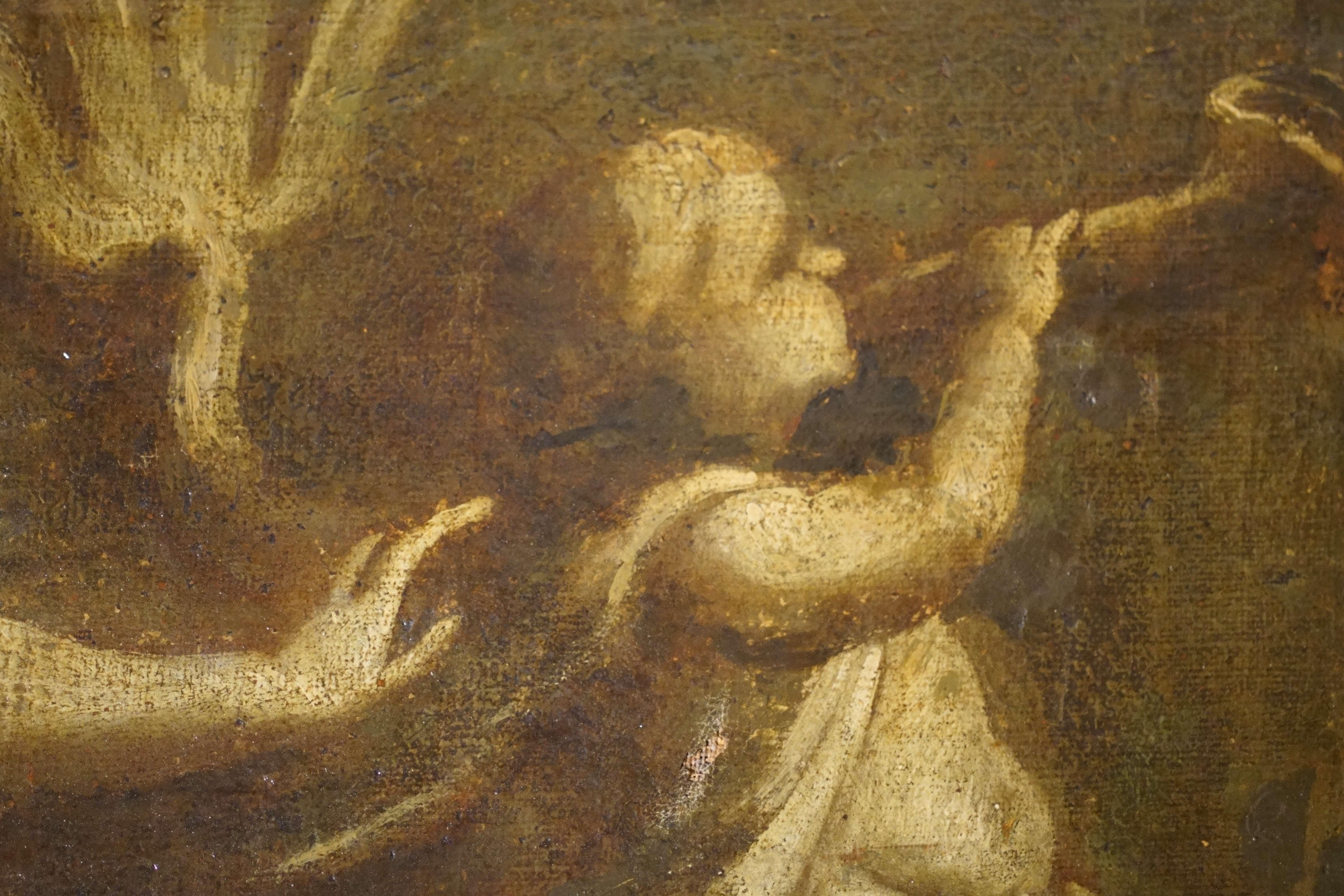 Grande Dipinto Italiano Mitologico in Grisaglia Tritoni e Nereidi XVIII secolo en vente 2
