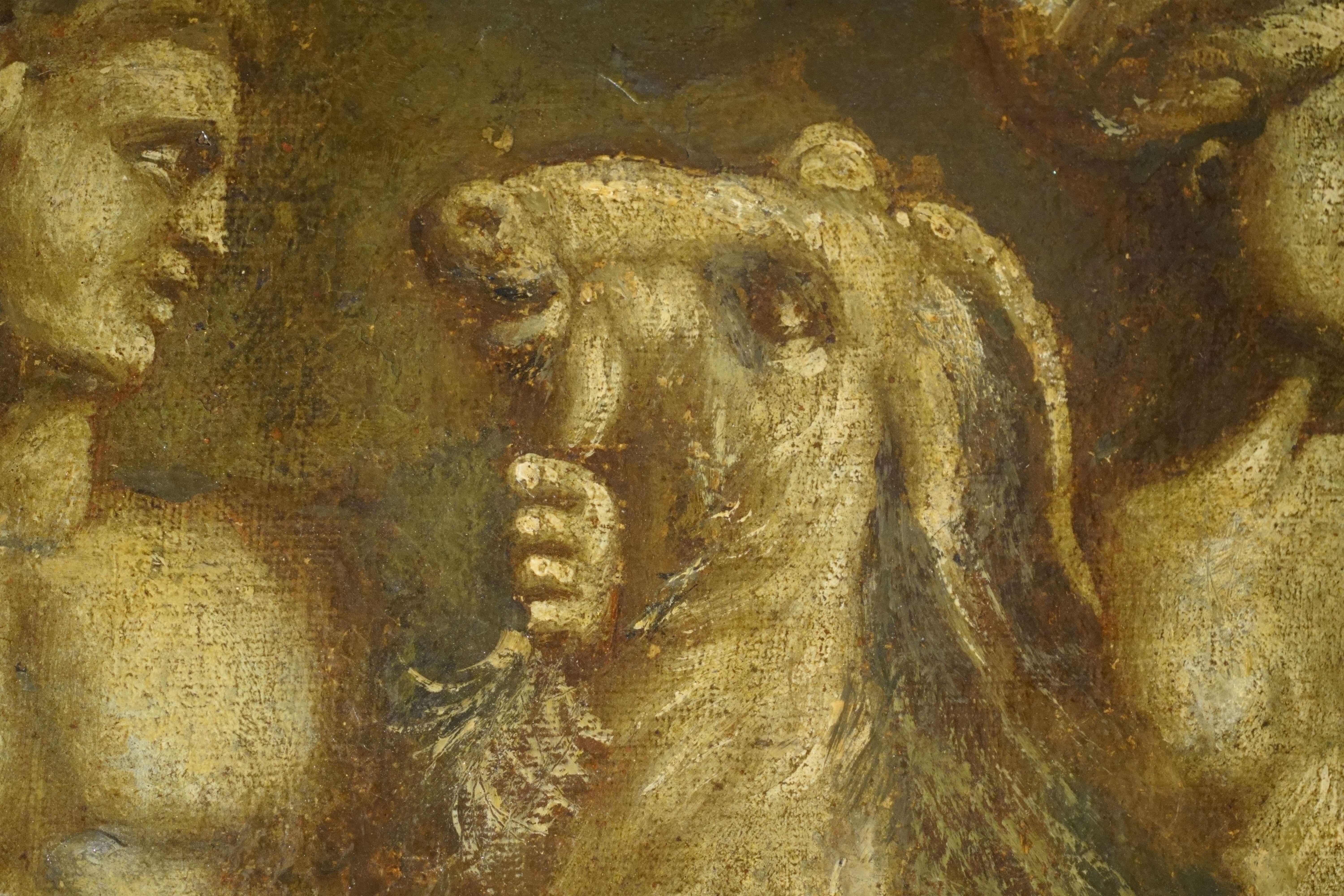 Grande Dipinto Italiano Mitologico in Grisaglia Tritoni e Nereidi XVIII secolo en vente 3