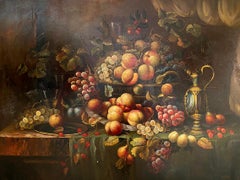 Grande nature morte aux fruits, huile sur toile XXe