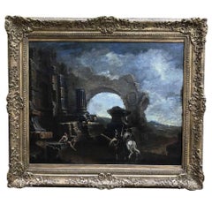 Grande Paesaggio con Rovine Capriccio di Scuola Italiana Inizio XVIII Secolo
