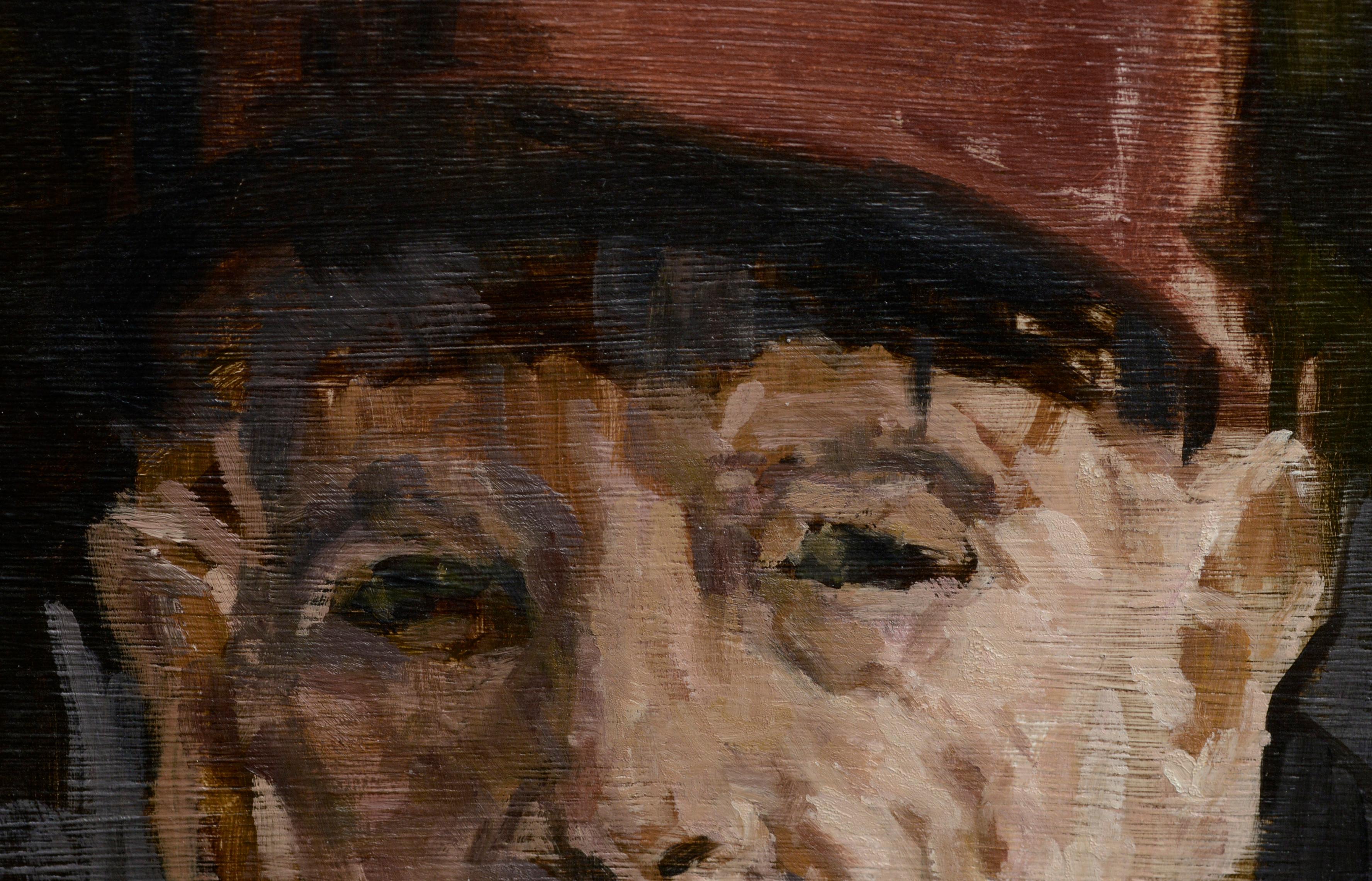 Grandfather in Baseball Cap - Portrait - Painting by Unknown