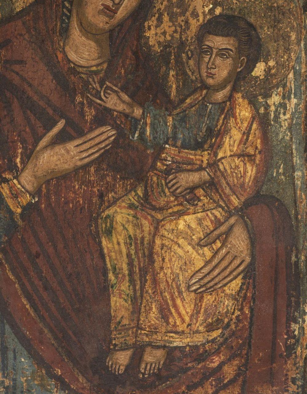 Griechische Ikone der Madonna mit Kind (Braun), Figurative Painting, von Unknown