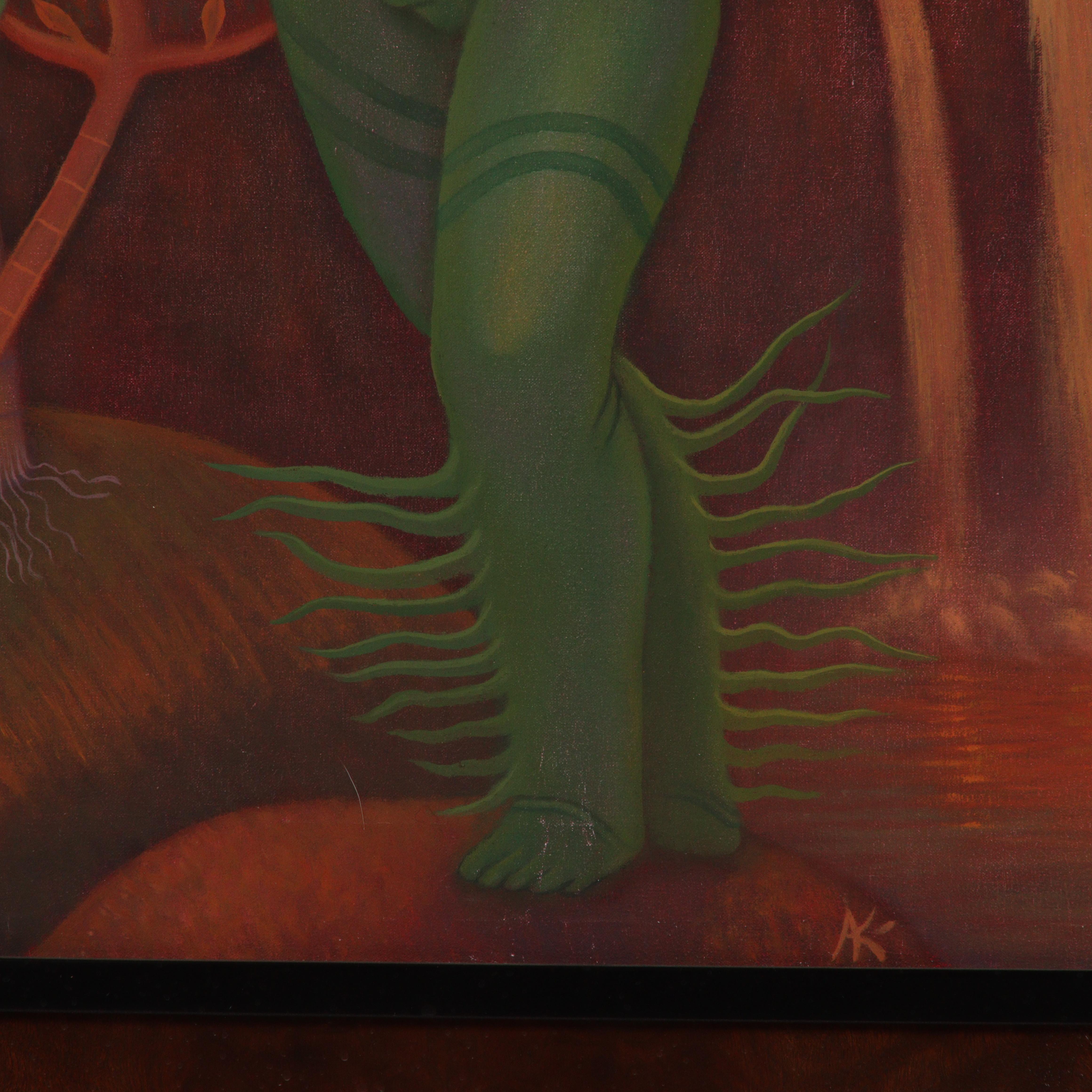 Grüner Androgyne – Painting von Unknown