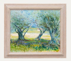 Greta Tomlinson (1927-2021) - Gerahmtes Ölgemälde, Olivenbäume, Provence
