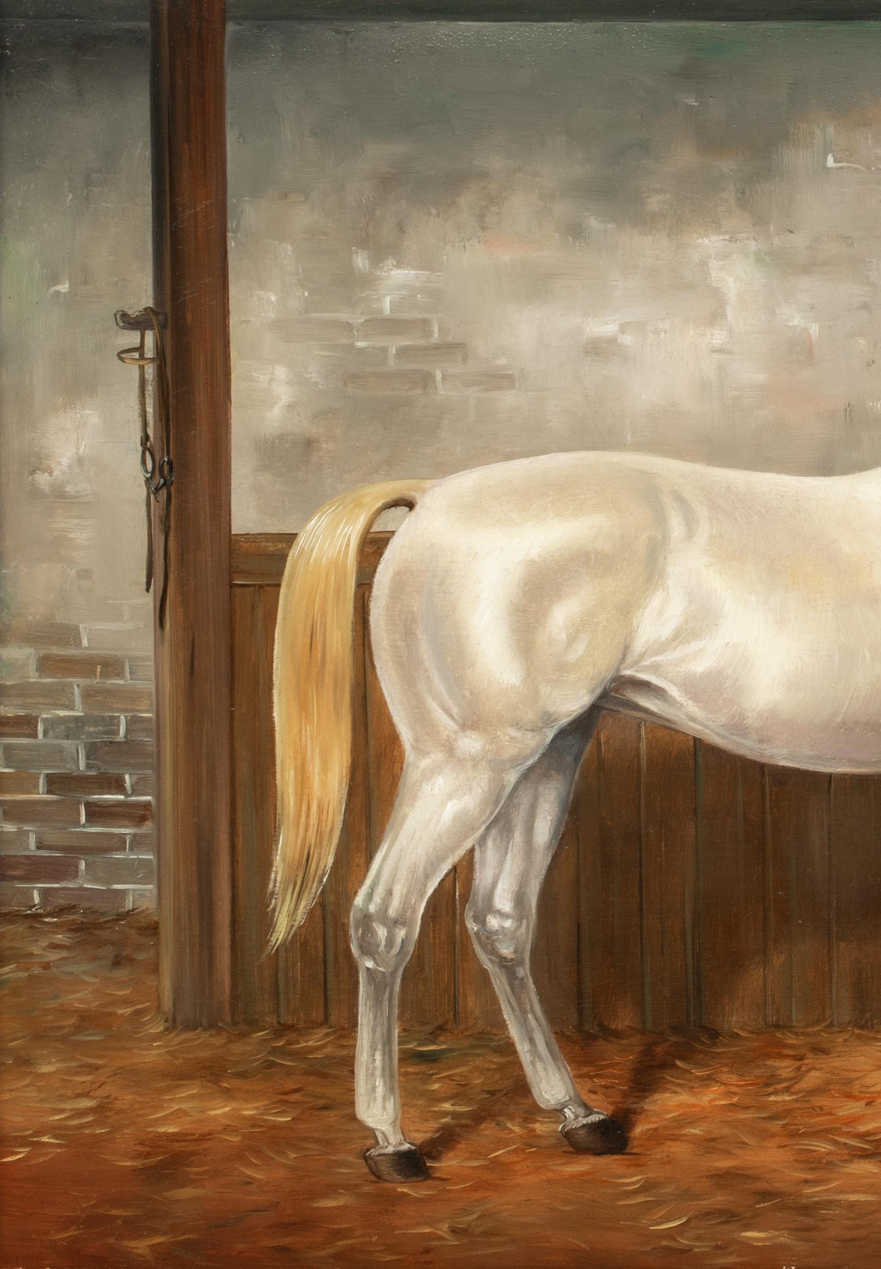 Grey White Horse In a Loose Box, circa 1900  by Louis NADLER For Sale 2