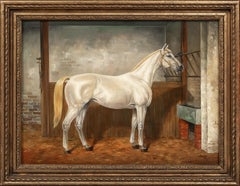 Grey White Horse In a Loose Box, circa 1900  by Louis NADLER