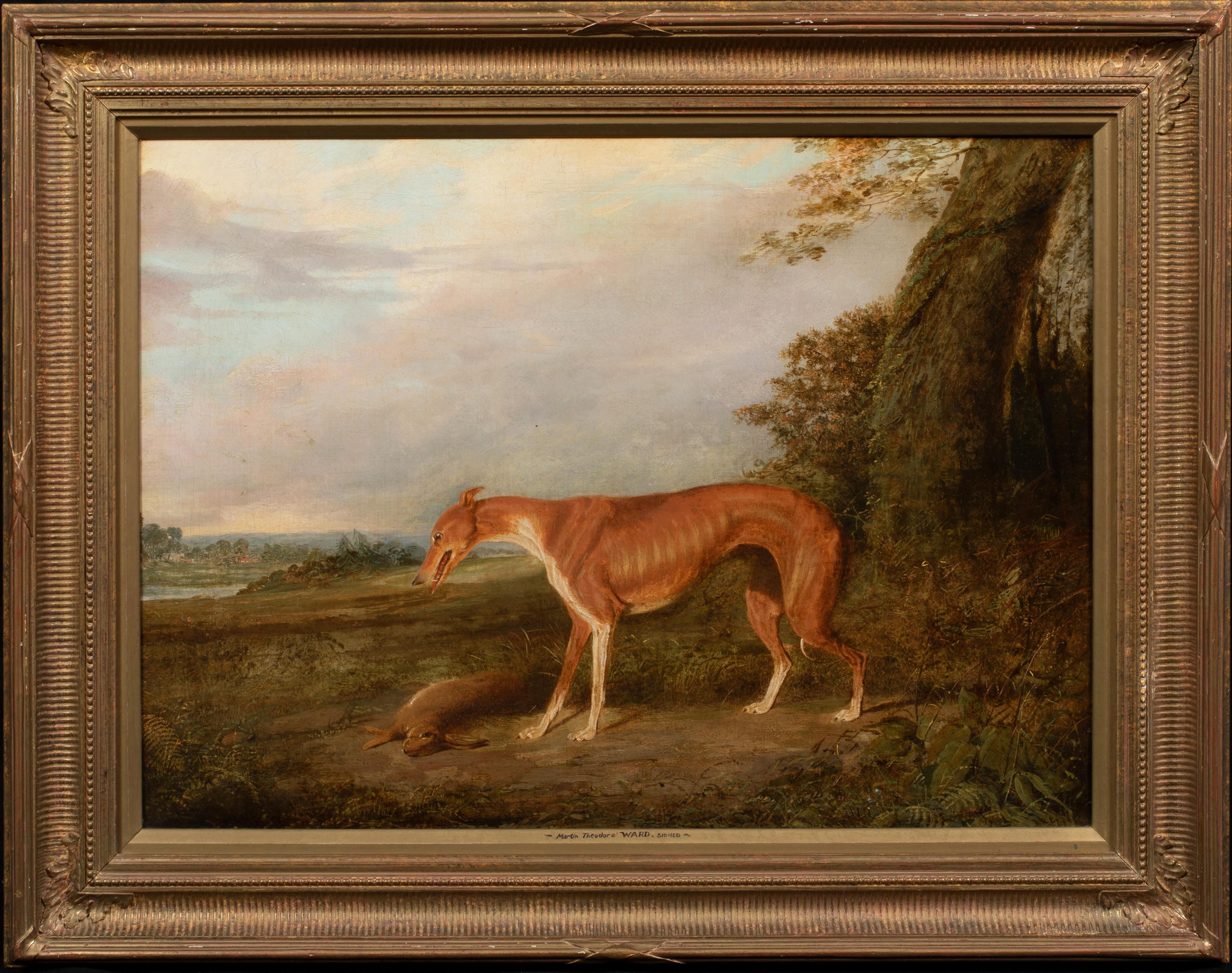 Greyhound With A Hare, early 19th Century  English School  - Painting by Unknown