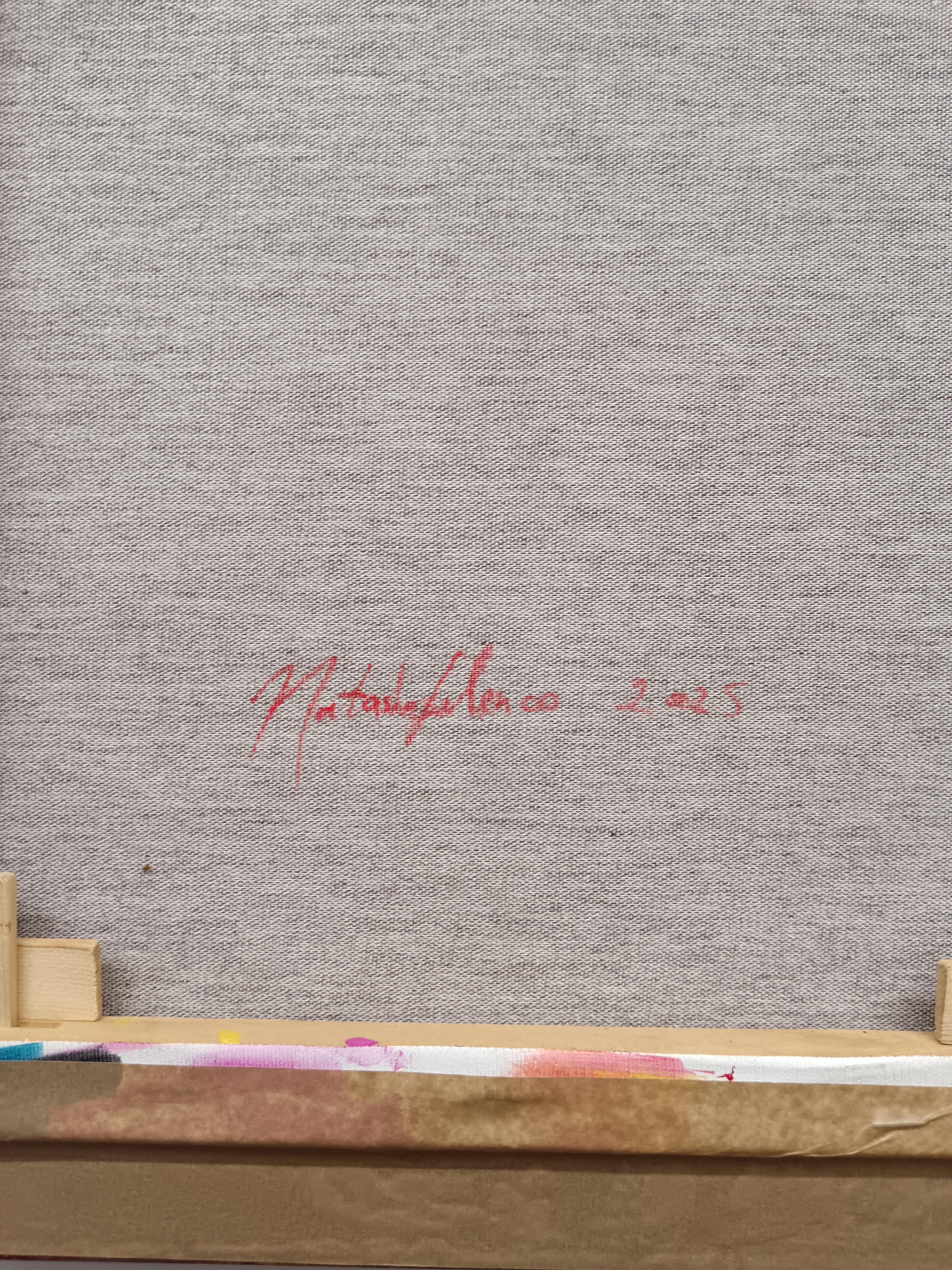 Grimassen schneidendes Gesicht Emoji Porträt Angst manuelles Lächeln - Acryl und Spray Malerei im Angebot 5