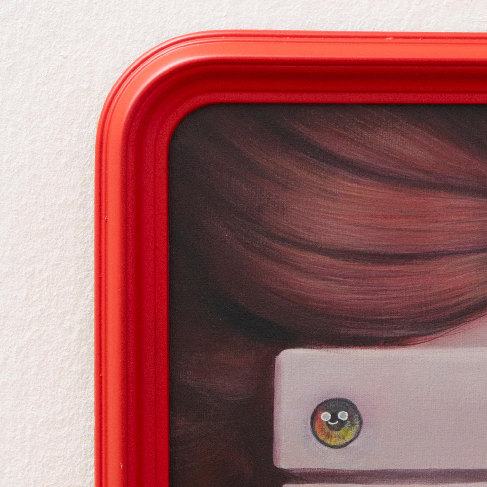 Dieses figurative Acrylporträt erforscht die digitale Angst durch ein niedliches und doch beunruhigendes, von Emojis inspiriertes Gesicht.

Mit einer Mischung aus Humor und Melancholie ist 