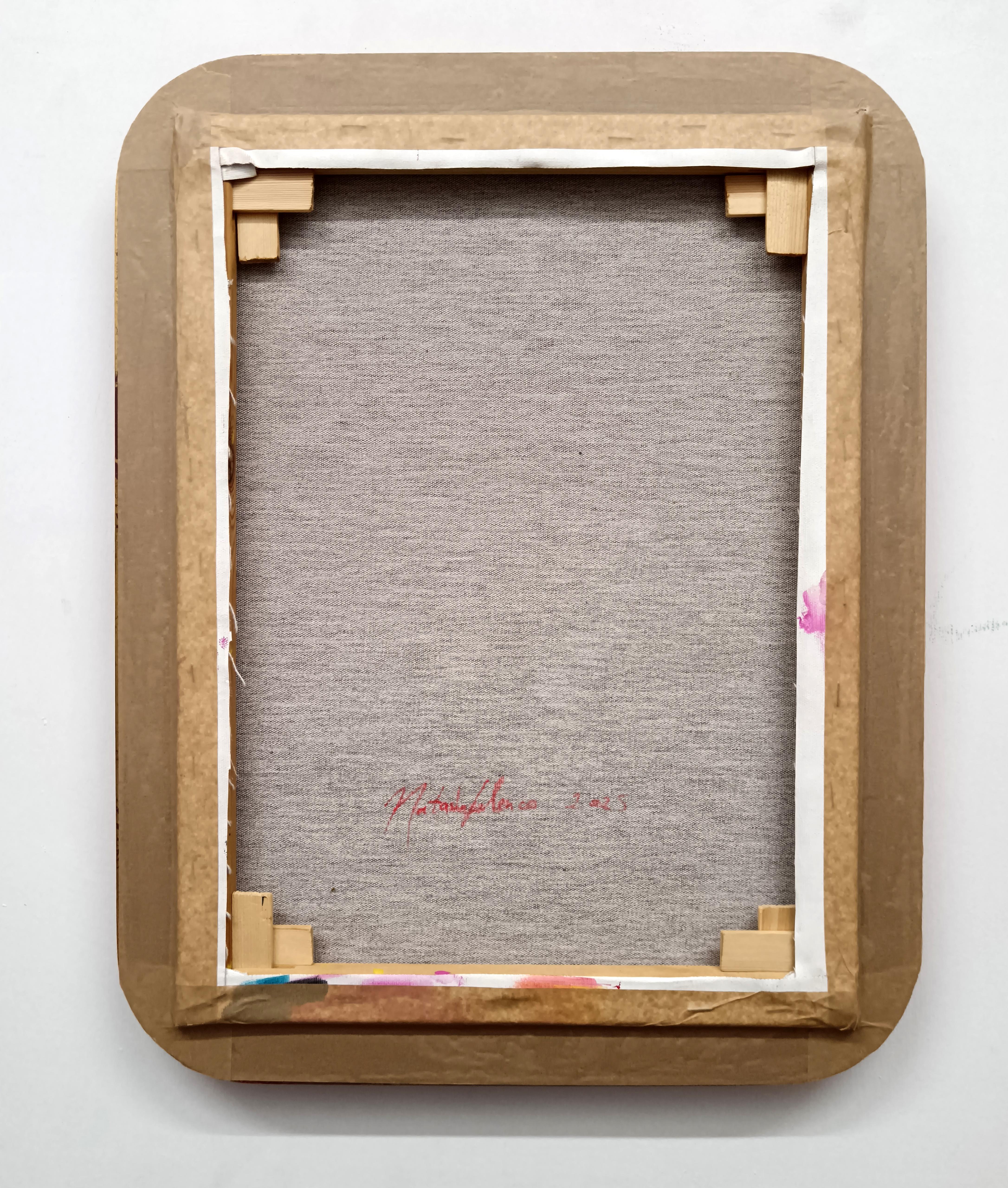 Grimassen schneidendes Gesicht Emoji Porträt Angst manuelles Lächeln - Acryl und Spray Malerei im Angebot 4