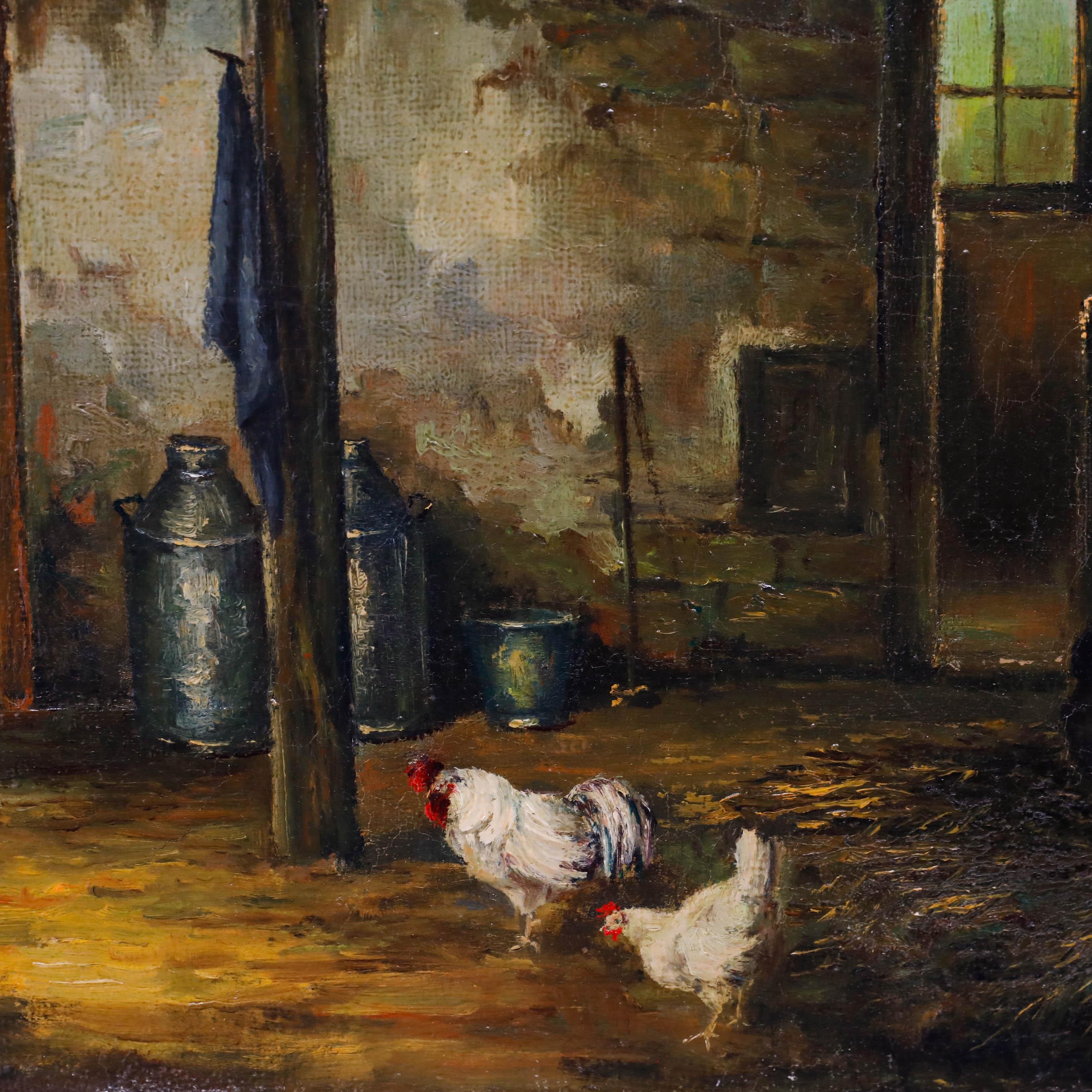 Groenewoud - Anfang des 20. Jahrhunderts Öl, In der Scheune (Beige), Animal Painting, von Unknown