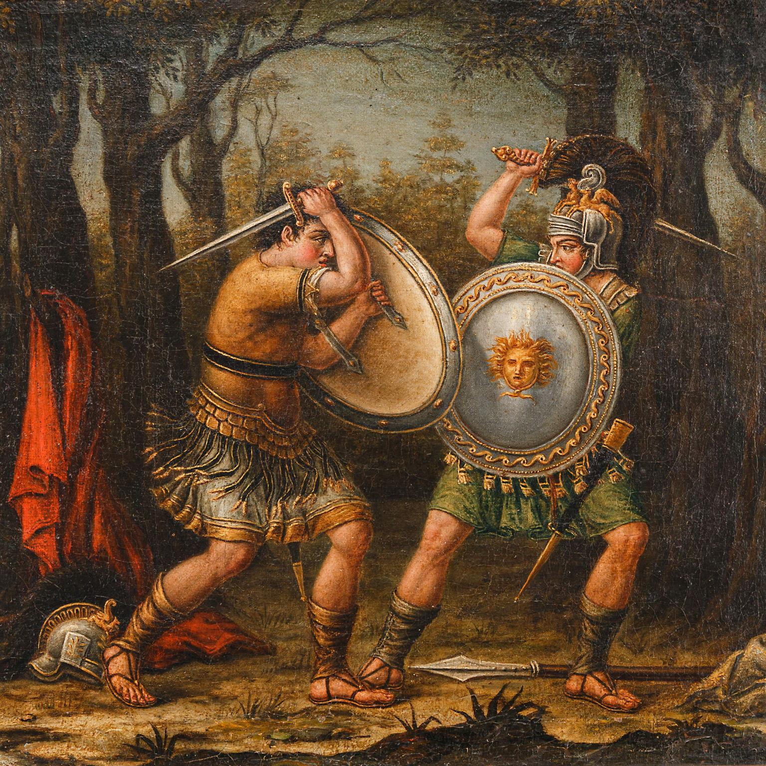 Gruppe von vier Gemälden mit Szenen aus Orlando Furioso, XVIII. Jahrhundert im Angebot 1