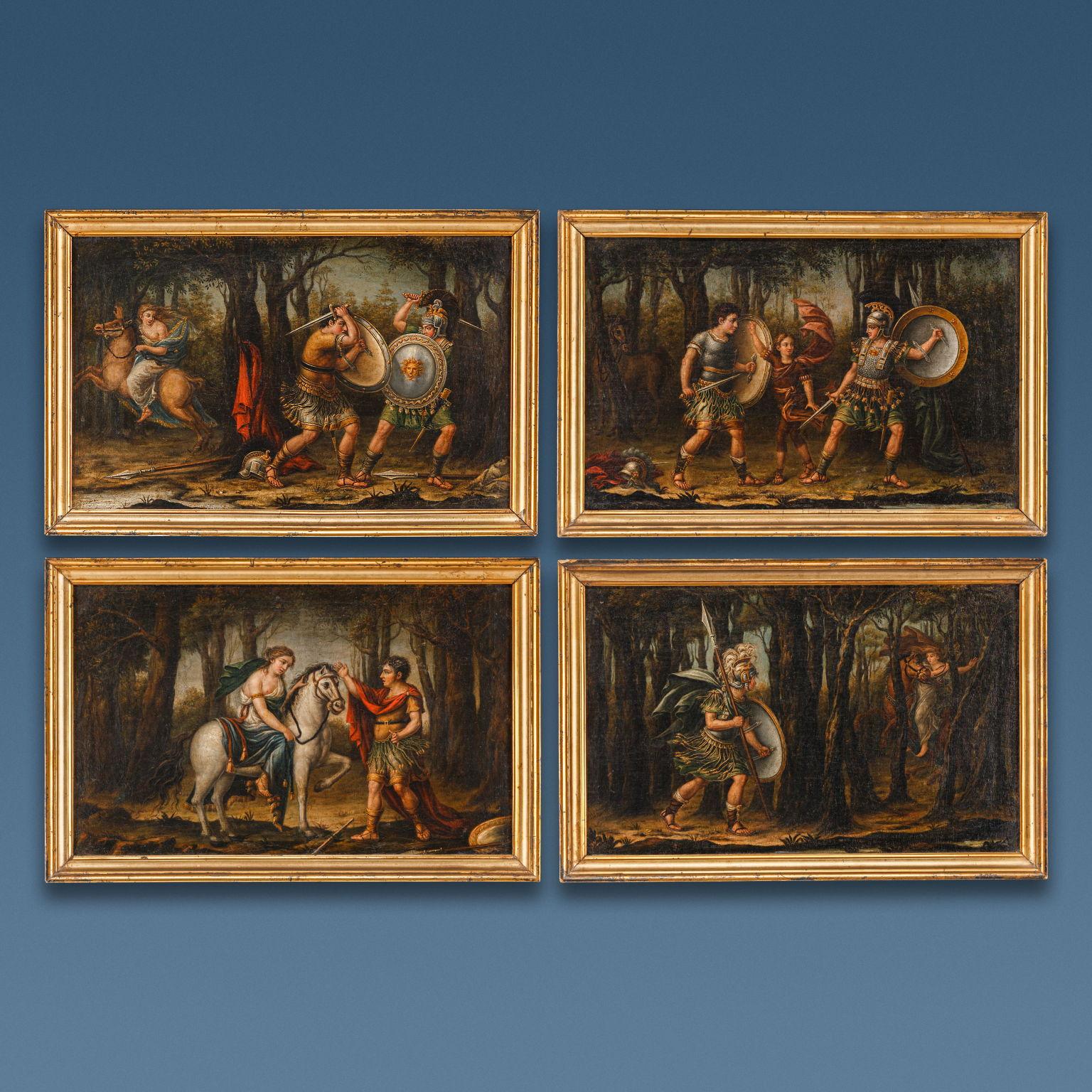 Unknown Figurative Painting - Group of Four Paintings with Scenes from Orlando Furioso, XVIIIth century