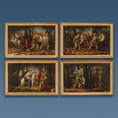Group of Four Paintings with Scenes from Orlando Furioso, XVIIIth century