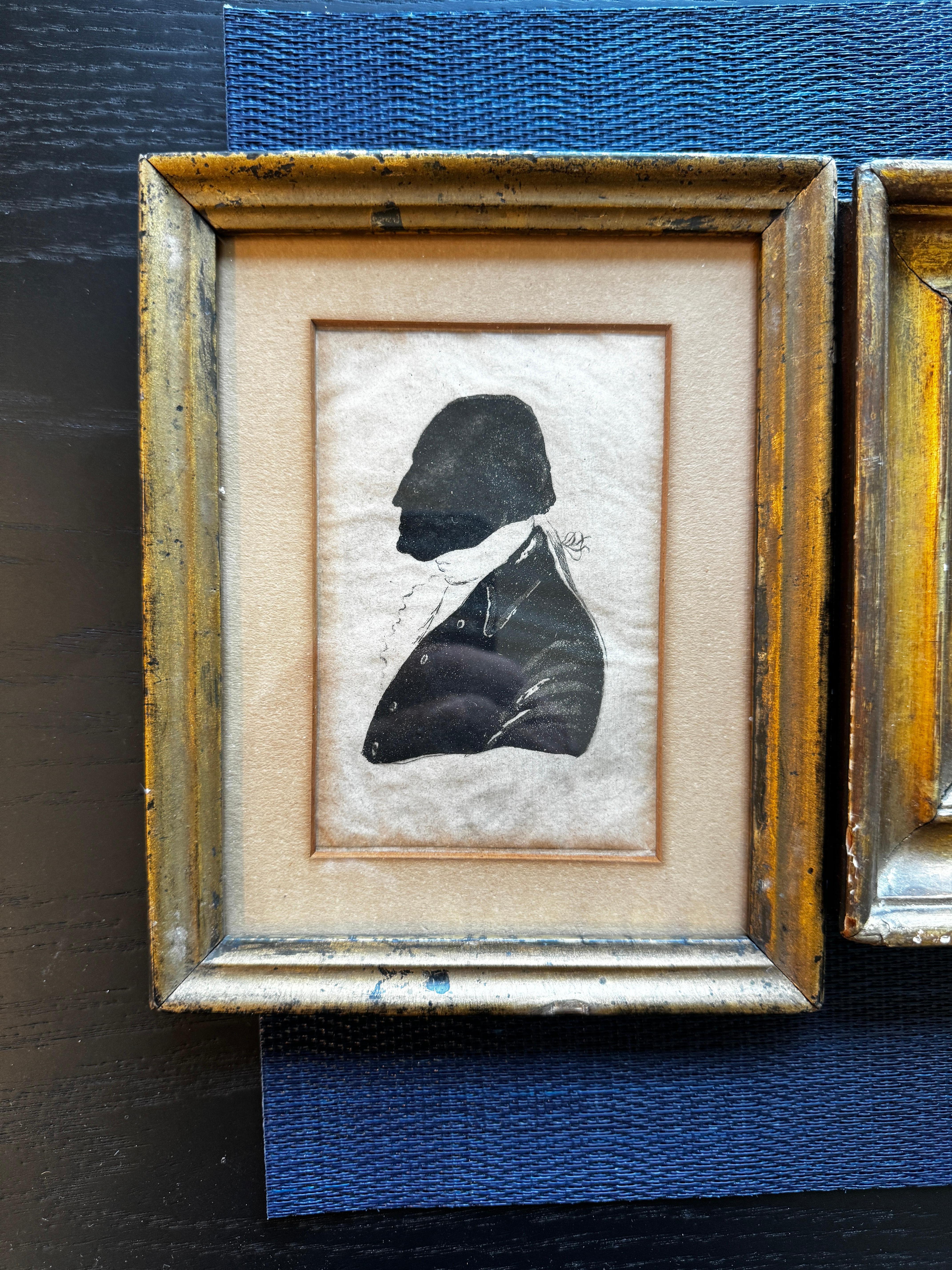 Group of Three 19th Century Framed Painted Silhouettes

 
Framed in black: Male: 6.25x7.75, unframed 5.5x7
Framed in black: Female: 4.75x6.25, unframed 2.x2.75
Gilded frame: Female: 5.5x6.5, unframed 3x4 