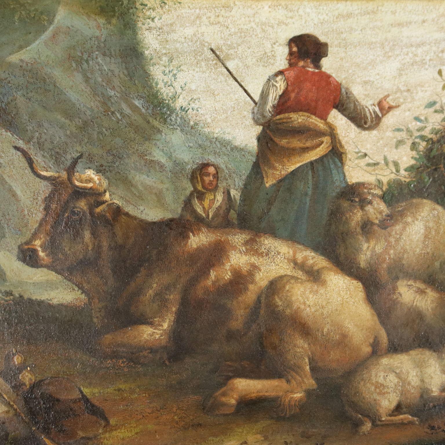 Gruppo di quattro Dipinti con Scene Pastorali, XIX sec 4