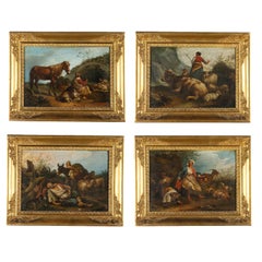 Gruppo di quattro Dipinti con Scene Pastorali, XIX sec