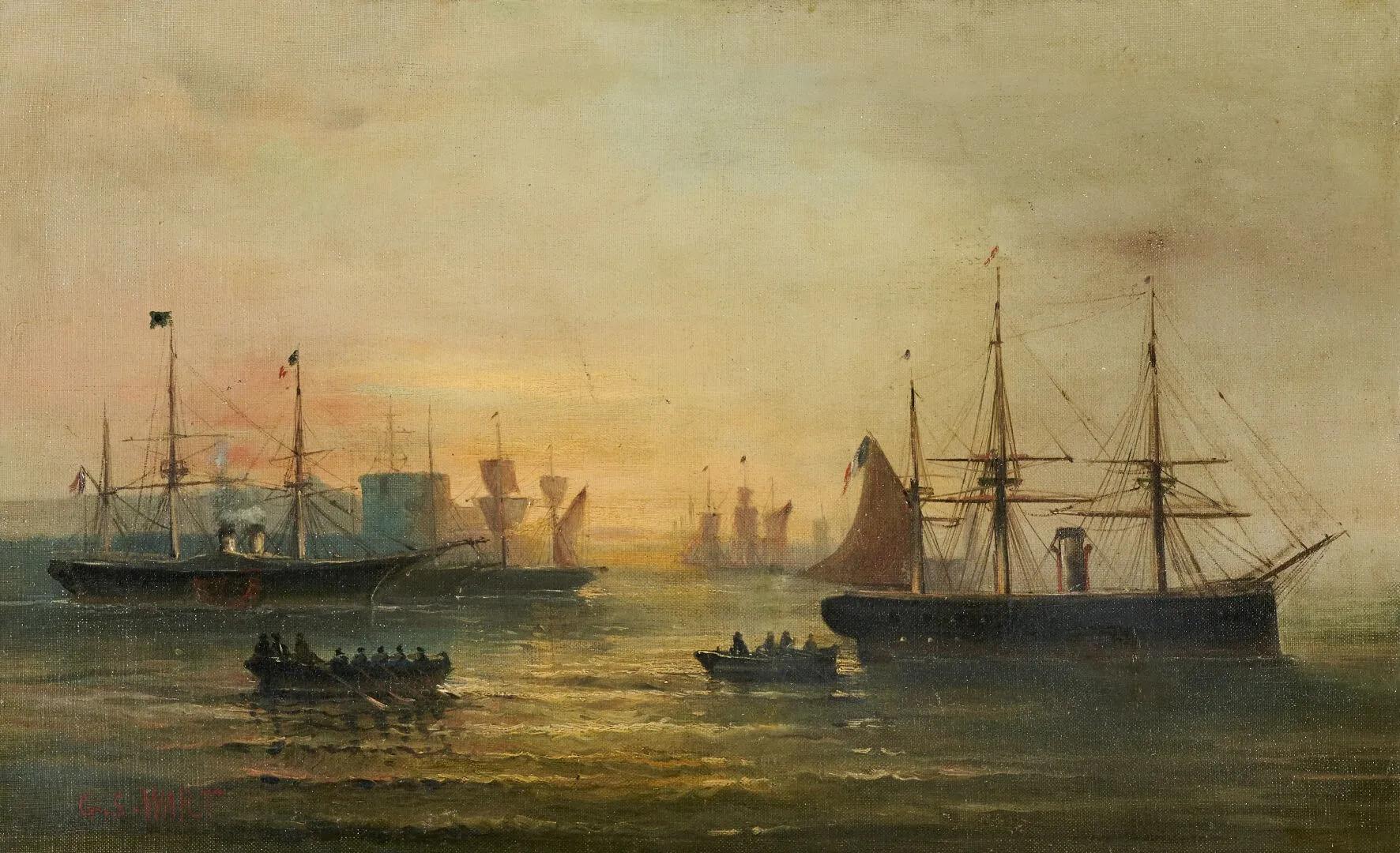 Unknown Figurative Painting - G.S WART « La flottille dans la rade de Toulon (?) » fin XIXè