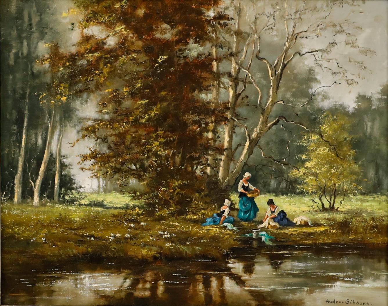 Gudrun Sibbons (b.1925)  - 20th Century Oil, Wash Day - Painting by Unknown