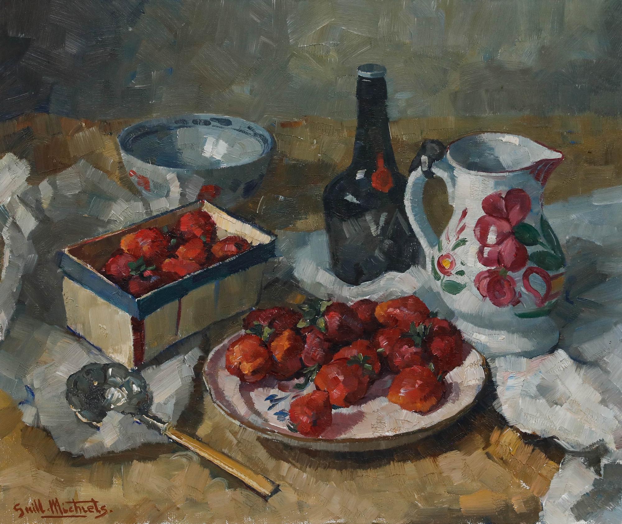 Guillaume Michiels (1909-1997) - Öl, Stillleben mit Erdbeeren – Painting von Unknown