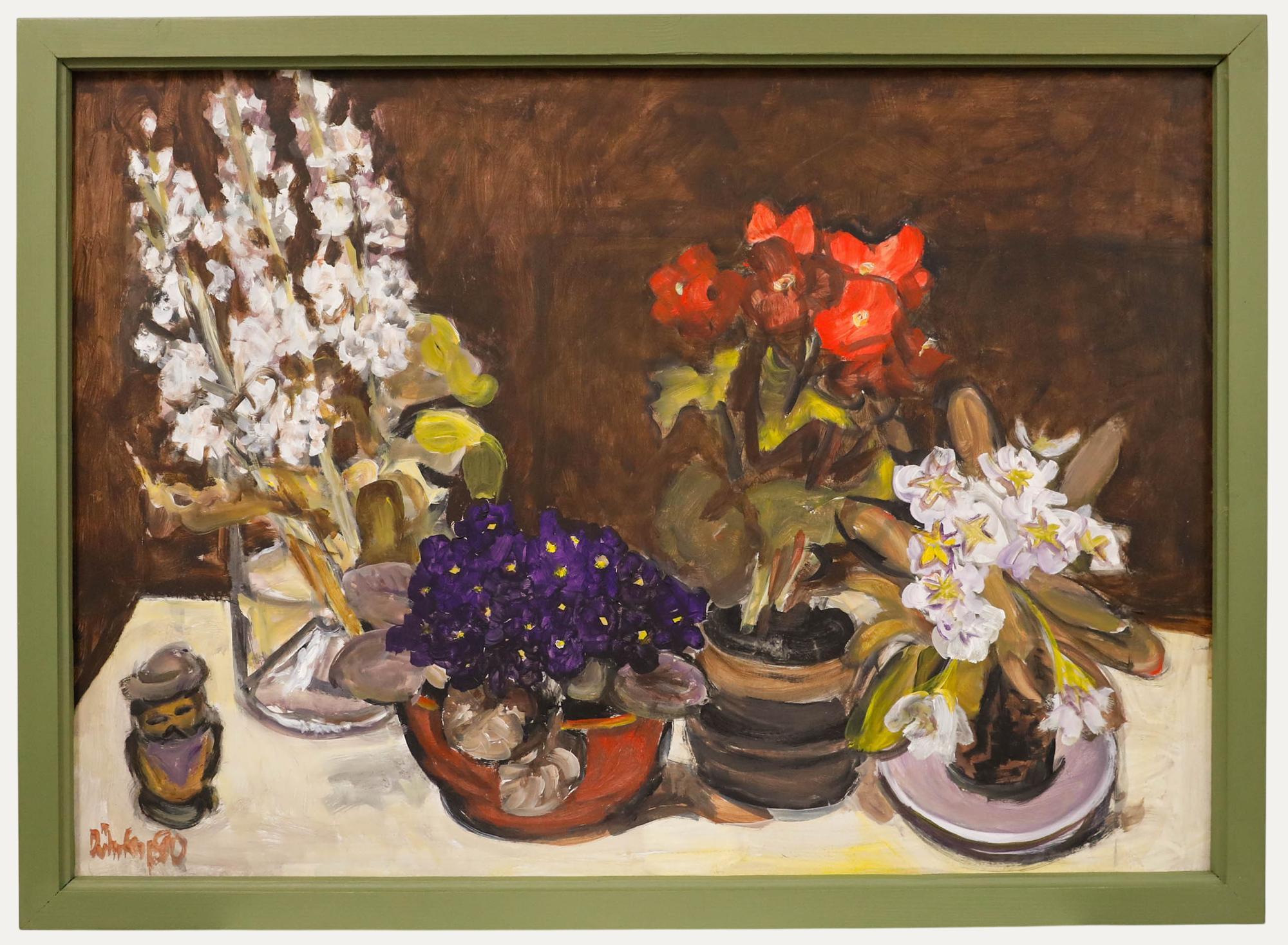 Unknown Still-Life Painting - Günter Dührkop (1925-2002) - Framed Oil, Still Life of Potted Plants