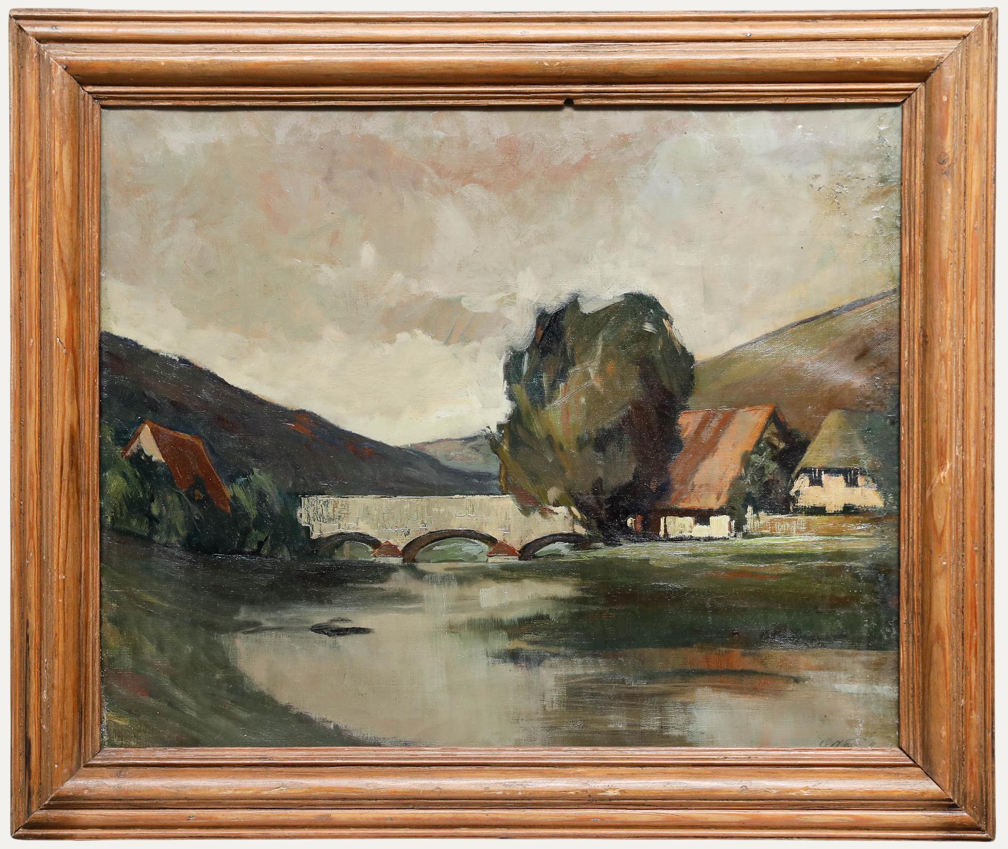 Unknown Landscape Painting - Gustav Adolf Engelhardt (1892-1937) - Framed Oil, Valley Crossing