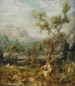 Gustav Eyer - Early 20th Century Oil, Lovers in an Alpine Landscape