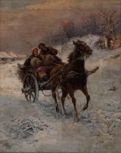 Gustav Prucha (1875-1952) - Early 20th Century Oil, Dashing Through the Snow