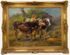 Gustav Prucha (1875-1952) - Framed Mid 20th Century Oil, Maid with Two Cattle