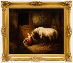 Gustav Schmidt - German Mid 19th Century Oil, Idyll in the Stable