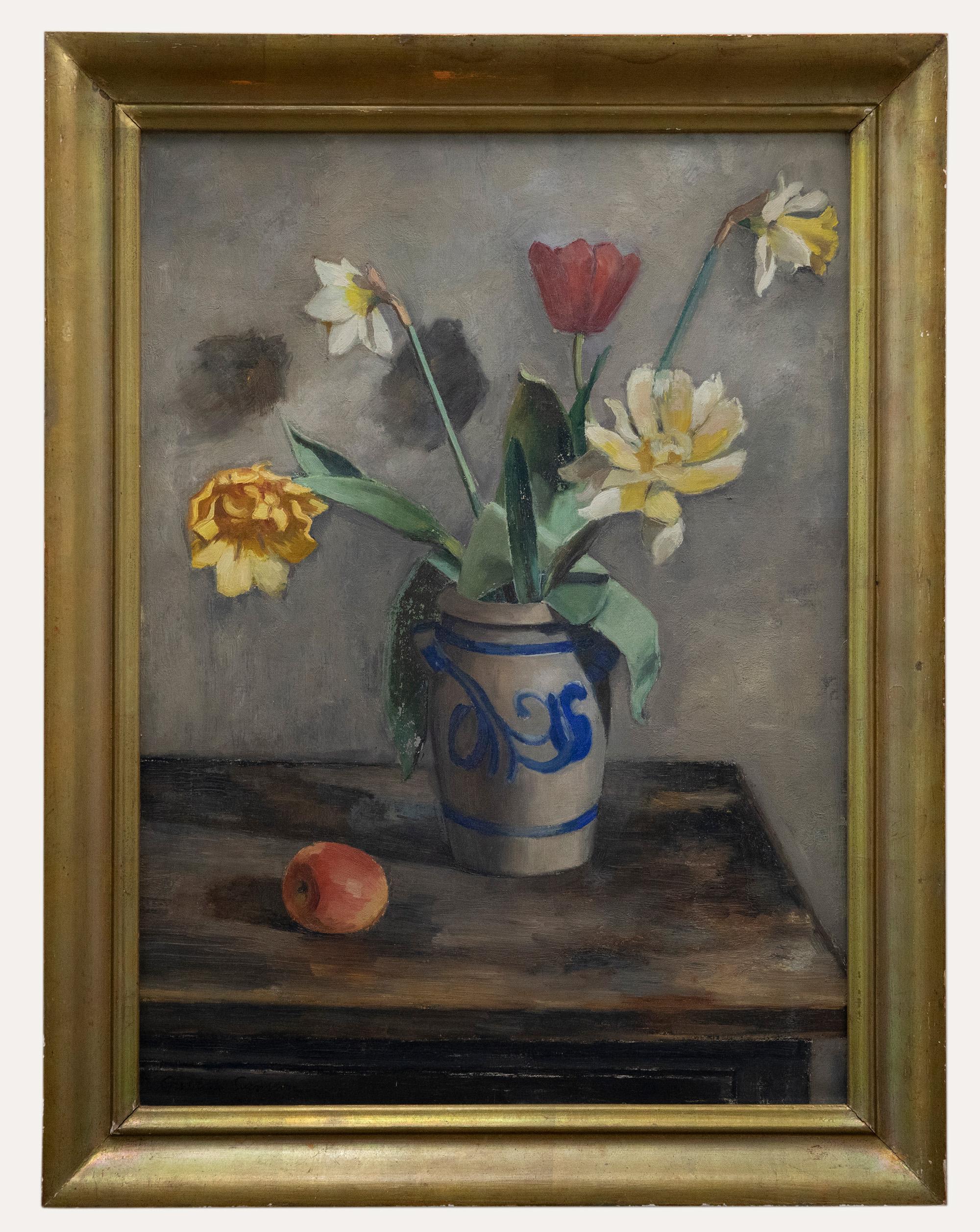 Still-Life Painting Unknown - Gustav Svensson (1893-1957) - Huile, daffodils et tulipes du milieu du 20e siècle