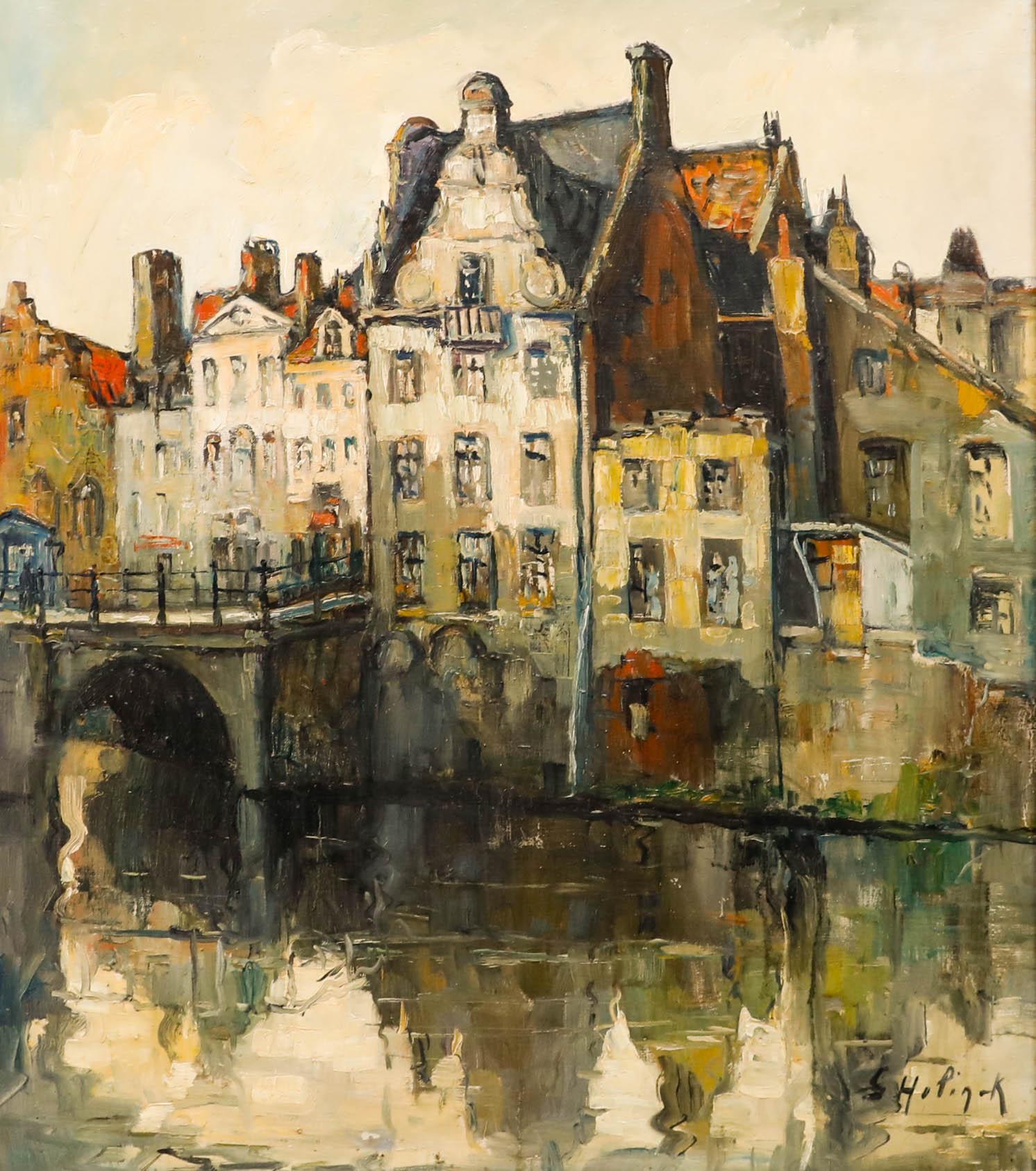 Gustave Helinck (1884-1954) - Early 20th Century Oil, Appelbrug, Gent - Painting by Unknown