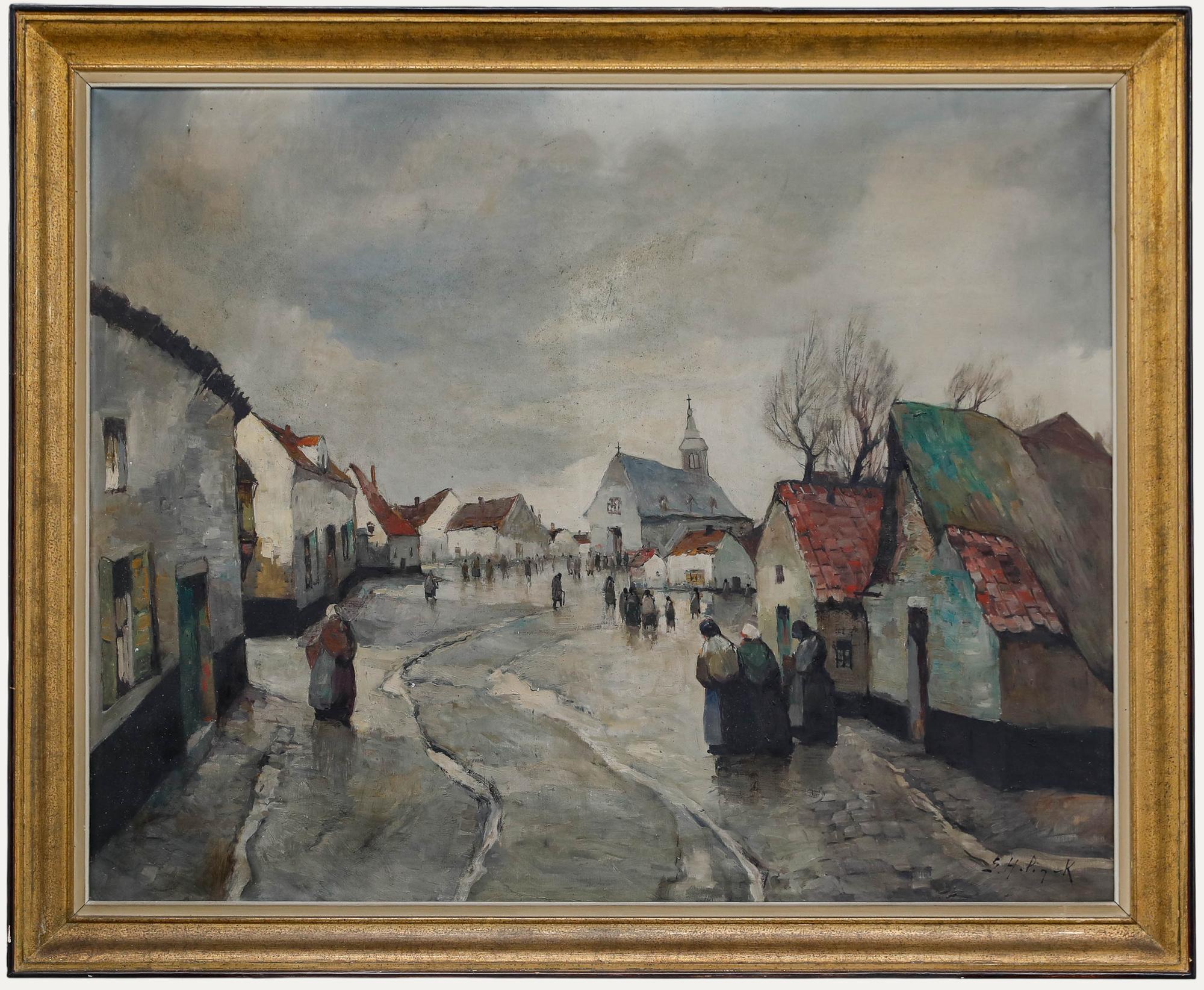 Gustave Helinck (1884-1954) – Ölgemälde, Going to Church, frühes 20. Jahrhundert