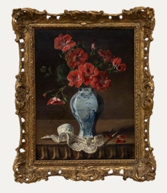 Gustave Mattele - Belgium School 19th Century Oil, Still Life of Pelargoniums