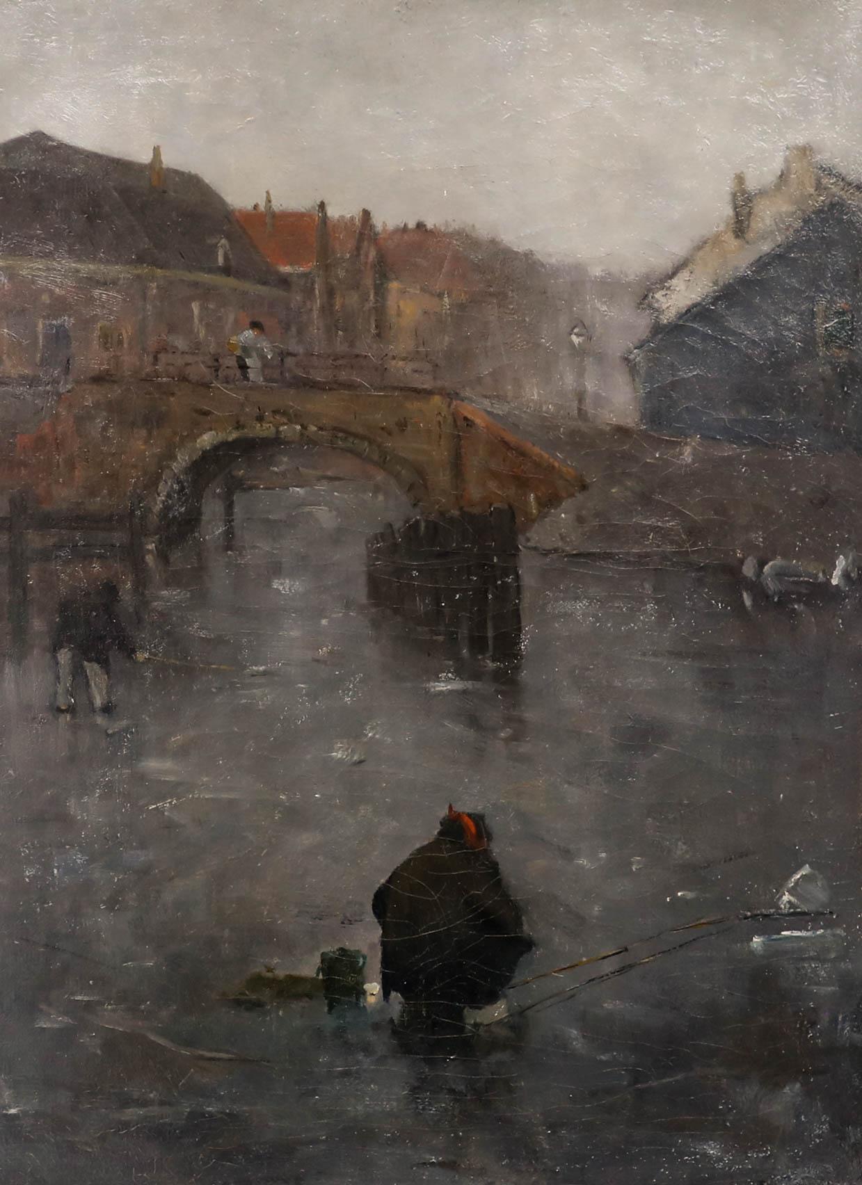 Gustave René Pierre (1875-1939) - Olio del XX secolo, Un pescatore a Bruges - Painting di Unknown