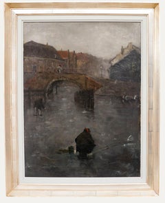 Gustave René Pierre (1875-1939) - Olio del XX secolo, Un pescatore a Bruges