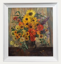 Gwen Whicker (1900-1966) - Framed Mid 20th Century Oil, Late Summer Flowers