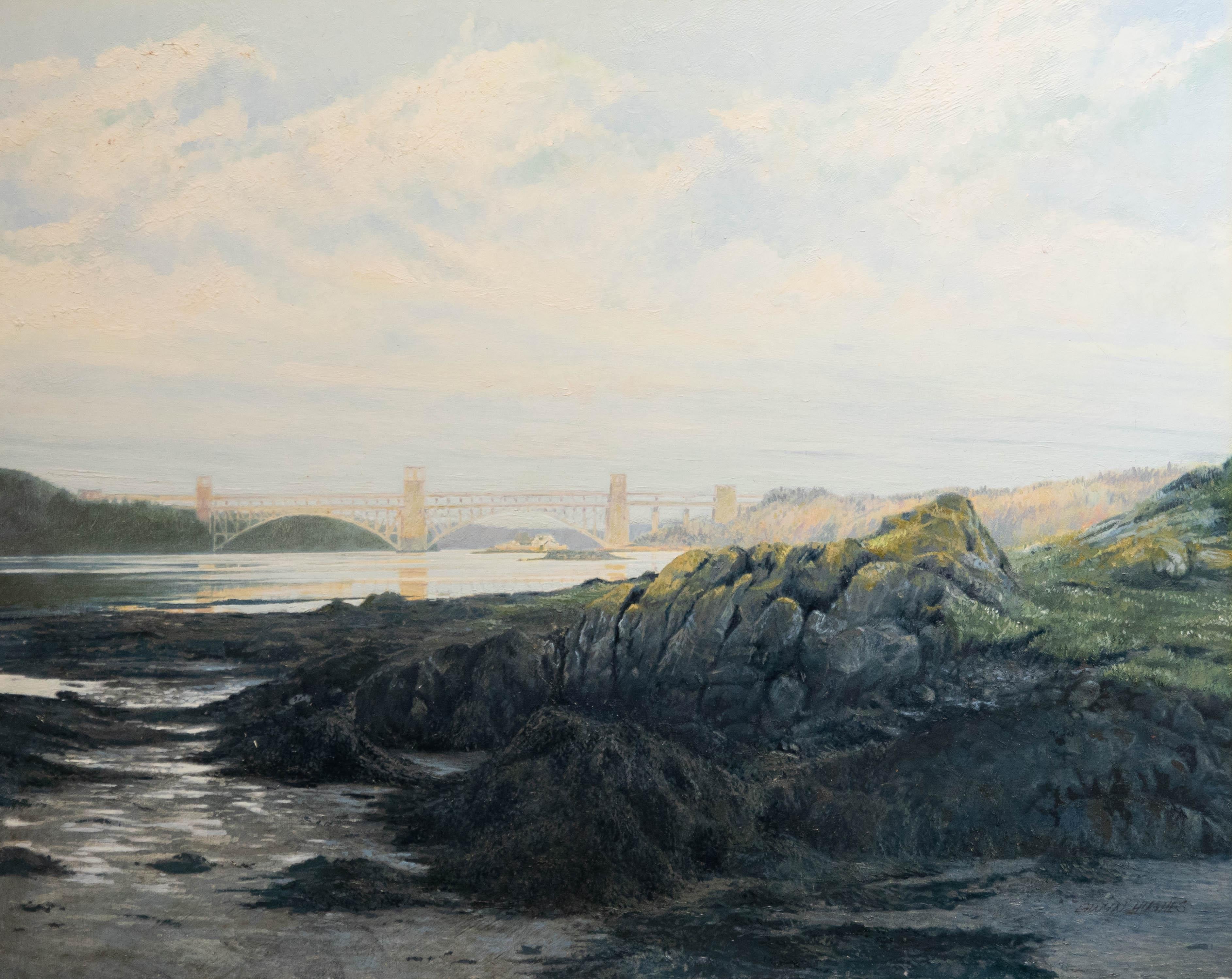 Gwyn Hughes (geb. 1953) – Ölgemälde, Britannia Bridge, 20. Jahrhundert – Painting von Unknown