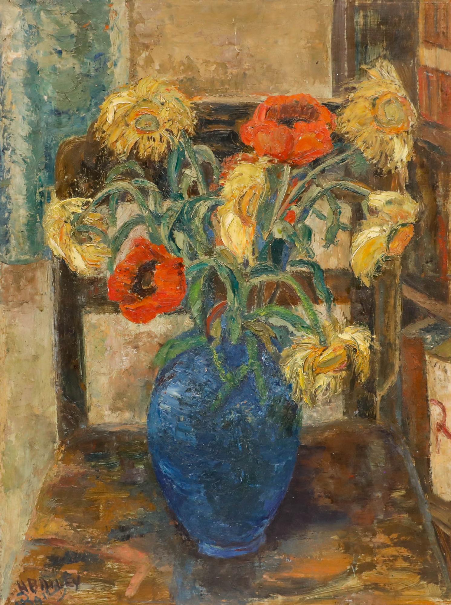 H. Bailey - Mid 20th Century Oil, Sunflowers & Poppies - Painting by Unknown