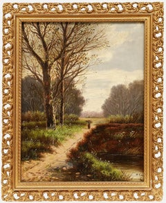 H. COX - Olio dei primi del Novecento incorniciato, Raccolta di legna da ardere