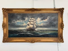 H Dominik Vintage Tall Ship Seascape Oil Painting Ornate Gold Frame Nautical Art